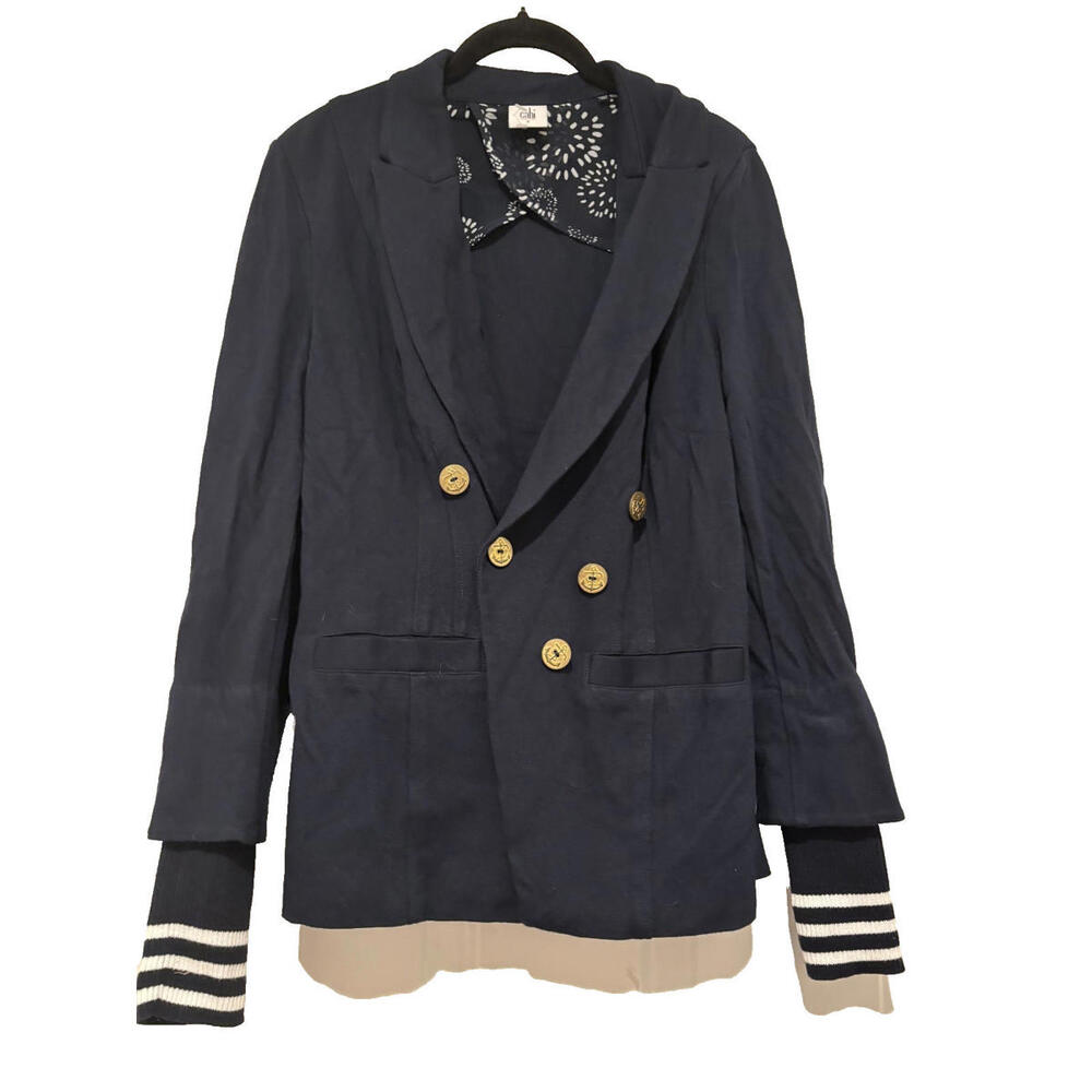 Cabi sz 8 button down cardigan/jacket stretchy navy blue nautical #3058